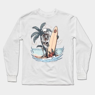 Surfer Skeleton On Beach Long Sleeve T-Shirt